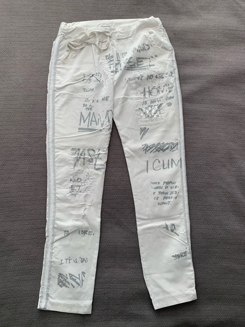 Italian made White Graphic Drawstring Joggers